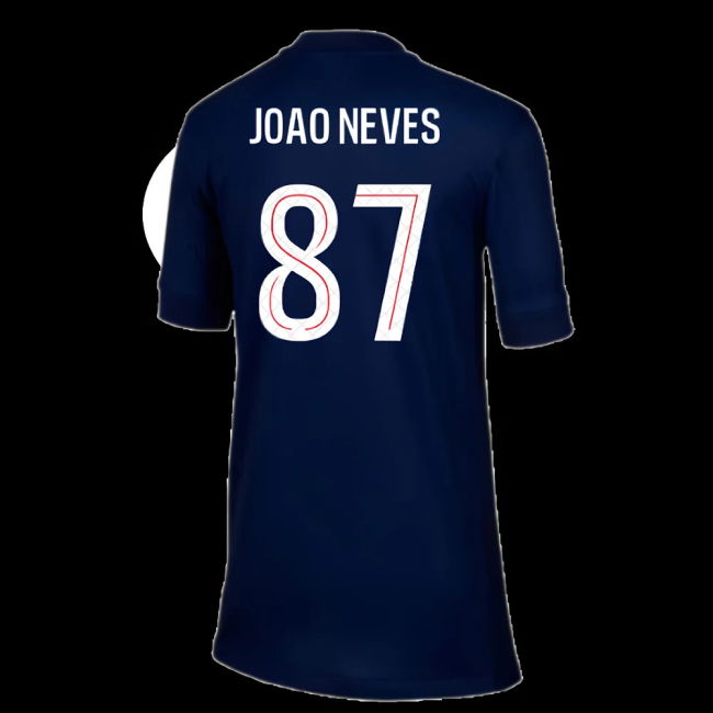 2025-2026 PSG Paris Saint Germain Home Shirt (Kids) (Joao Neves 87)