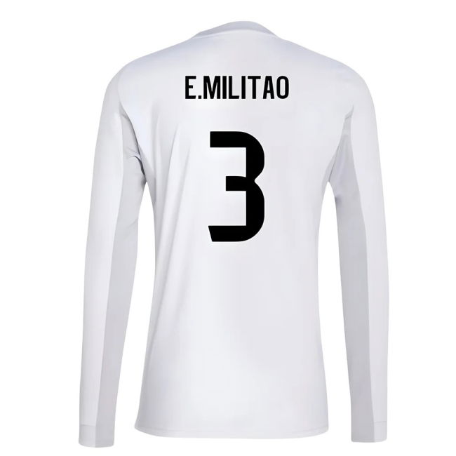 2025-2026 Real Madrid Long Sleeve Home Shirt (E.Militao 3)