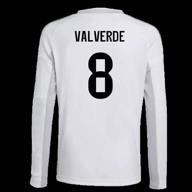 2025-2026 Real Madrid Long Sleeve Home Shirt (Kids) (Valverde 8)