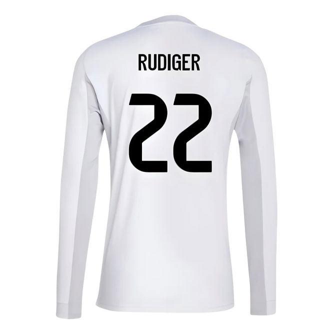 2025-2026 Real Madrid Long Sleeve Home Shirt (Rudiger 22)