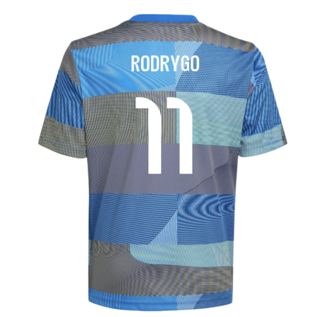 2025-2026 Real Madrid Pre-Match Shirt (Blue) - Kids (Rodrygo 11)