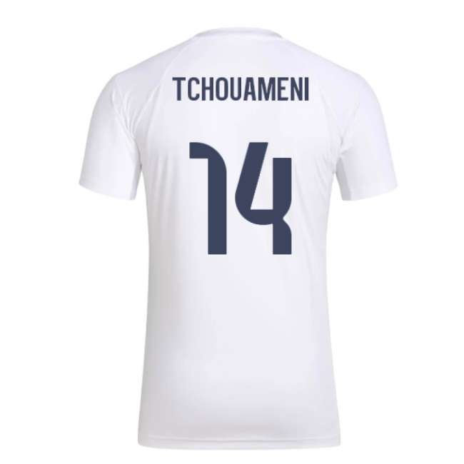 2025-2026 Real Madrid Seasonal Graphic Tee (White) (Tchouameni 14)