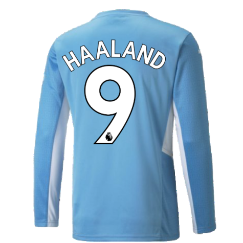 2021-2022 Man City Long Sleeve Home Shirt (HAALAND 9)