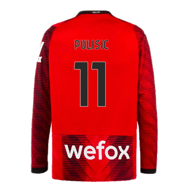 2023-2024 AC Milan Long Sleeve Home Shirt (Pulisic 11)