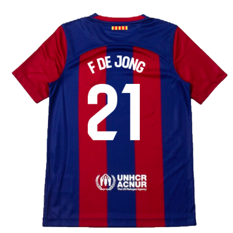 2023-2024 Barcelona Home Shirt (Kids) (F De Jong 21)