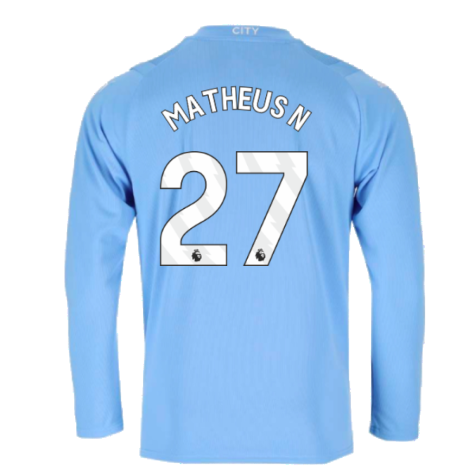 2023-2024 Man City Long Sleeve Home Shirt (Matheus N 27)