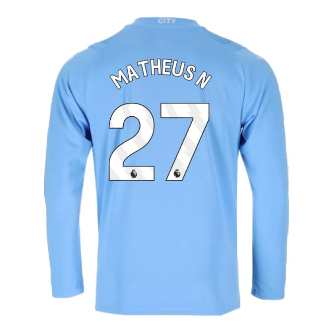 2023-2024 Man City Long Sleeve Home Shirt (Matheus N 27)