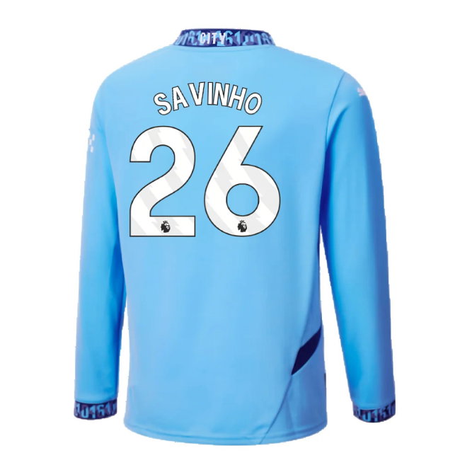 2024-2025 Man City Home Long Sleeve Shirt (Kids) (Savinho 26)