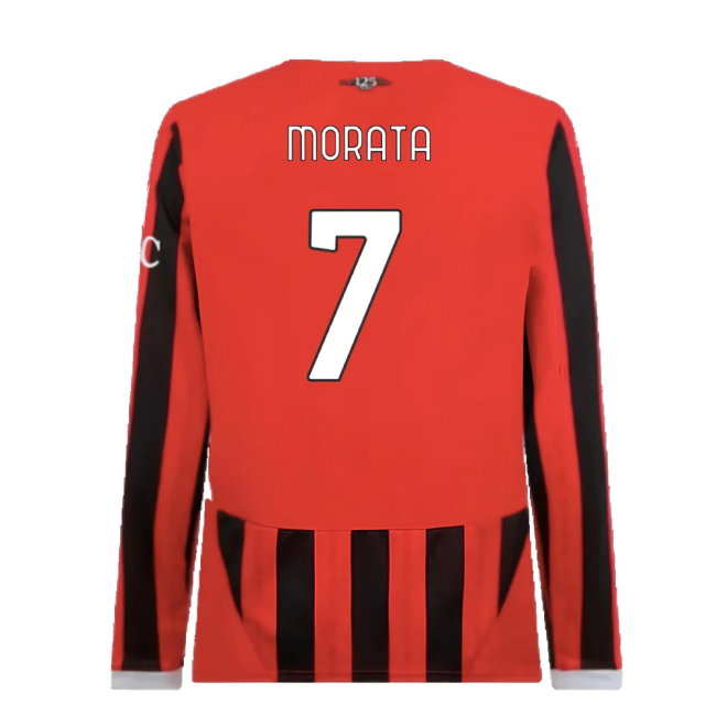 2024-2025 AC Milan Home Long Sleeve Shirt (Morata 7)
