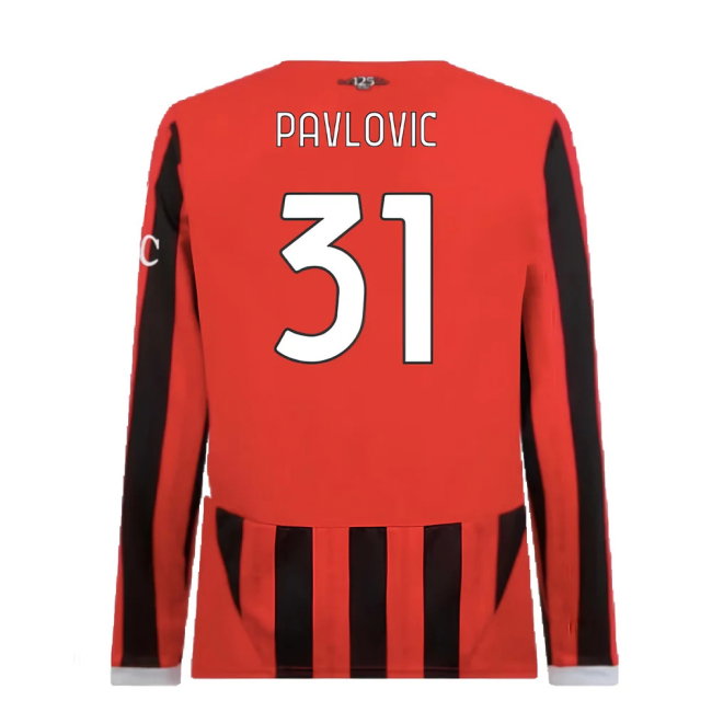 2024-2025 AC Milan Home Long Sleeve Shirt (Pavlovic 31)