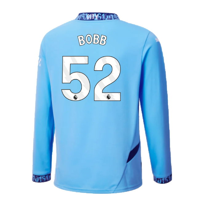 2024-2025 Man City Home Long Sleeve Shirt (Kids) (Bobb 52)