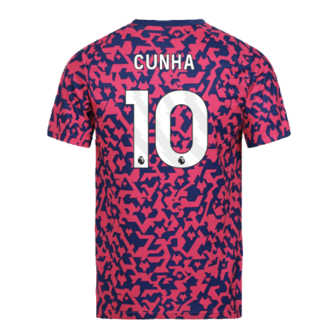 2024-2025 Wolves Pre Match T-Shirt - Blue/Pink (Cunha 10)