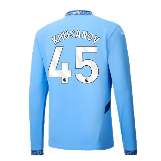 2024-2025 Man City Home Long Sleeve Shirt (Khusanov 45)