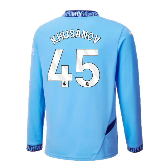 2024-2025 Man City Home Long Sleeve Shirt (Kids) (Khusanov 45)