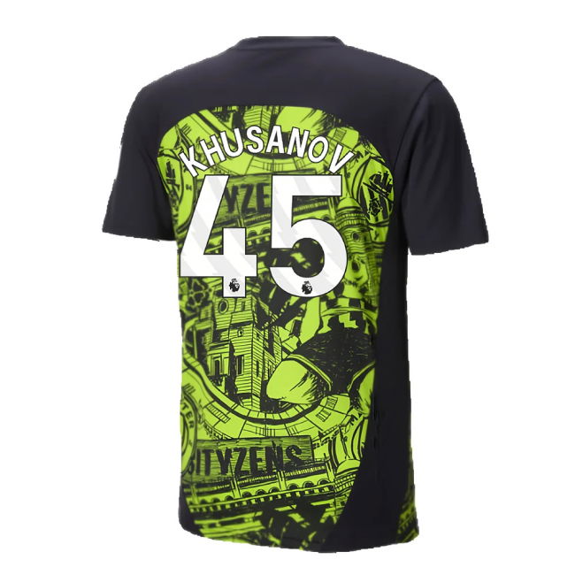 2024-2025 Man City Pre-Match Shirt (Yellow Glow) (Khusanov 45)