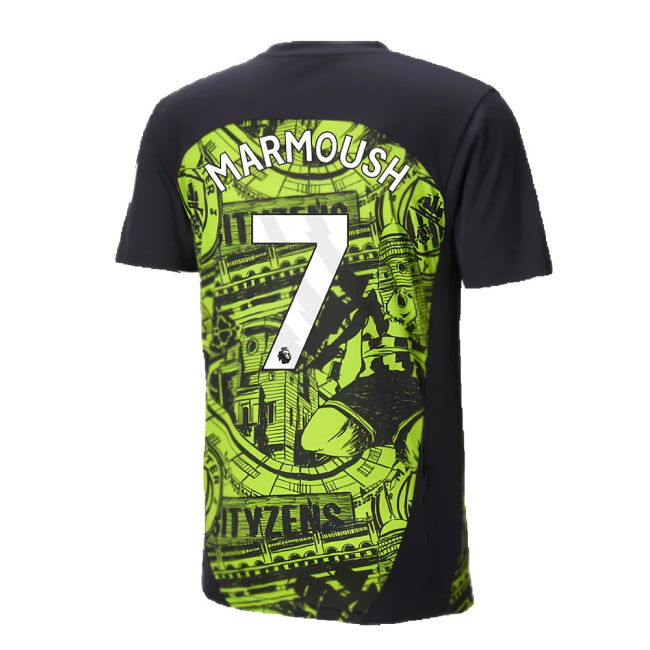 2024-2025 Man City Pre-Match Shirt (Yellow Glow) - Kids (Marmoush 7)