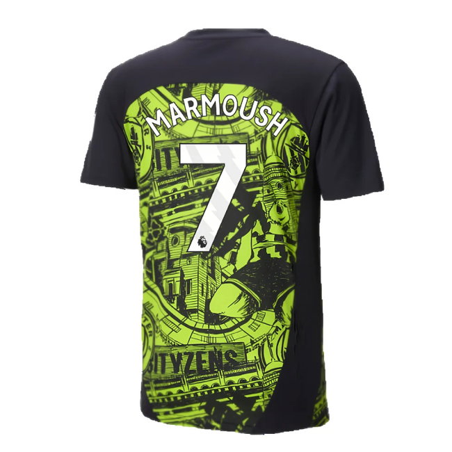 2024-2025 Man City Pre-Match Shirt (Yellow Glow) (Marmoush 7)