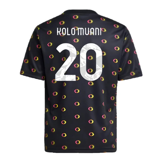 2024-2025 Juventus Pre-Match Shirt (Black) - Kids (Kolo Muani 20)