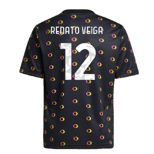 2024-2025 Juventus Pre-Match Shirt (Black) - Kids (Renato Veiga 12)