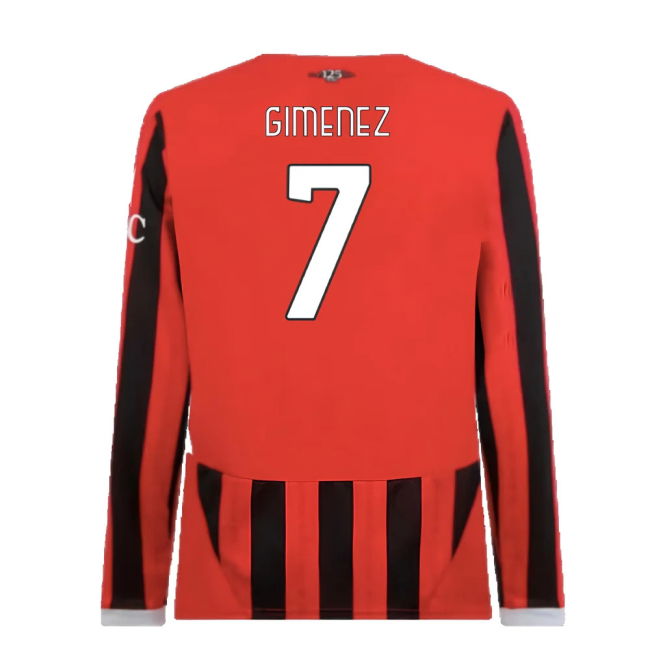 2024-2025 AC Milan Home Long Sleeve Shirt (Gimenez 7)