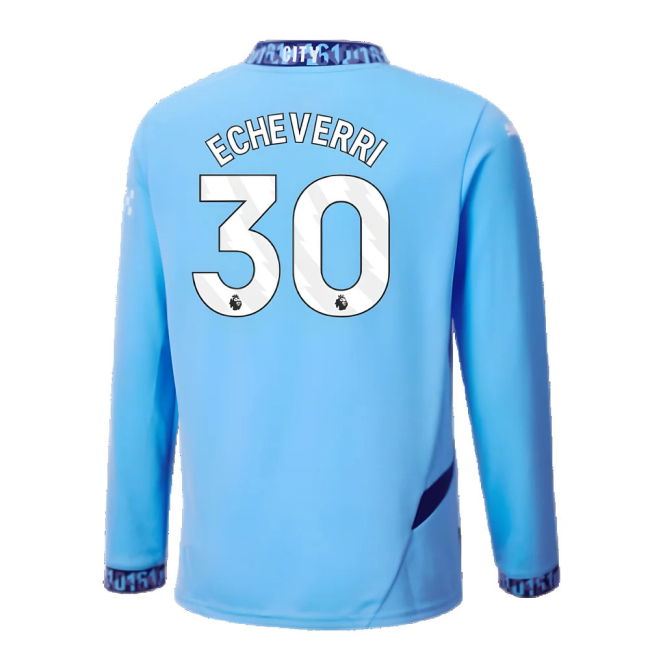 2024-2025 Man City Home Long Sleeve Shirt (Kids) (Echeverri 30)