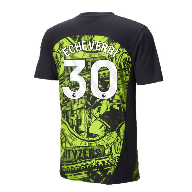 2024-2025 Man City Pre-Match Shirt (Yellow Glow) - Kids (Echeverri 30)