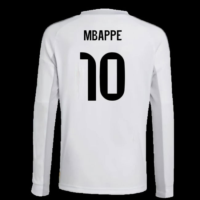 2025-2026 Real Madrid Long Sleeve Home Shirt (Kids) (Mbappe 10)