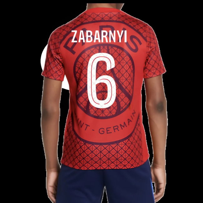 2025-2026 PSG Academy Pro Away Pre Match Shirt (Red) - Kids (Zabarnyi 6)