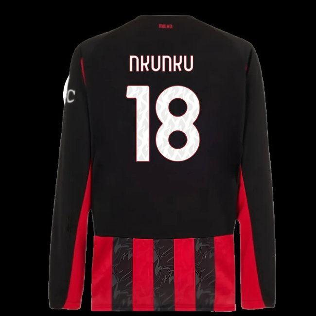2025-2026 AC Milan Long Sleeve Home Shirt (Nkunku 18)