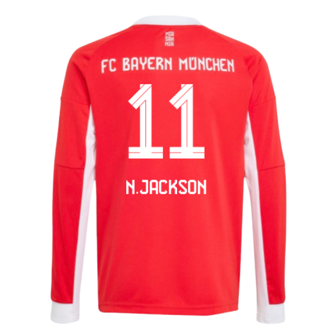 2025-2026 Bayern Munich Long Sleeve Home Shirt (Kids) (N.Jackson 11)
