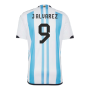 Argentina 2022 World Cup Winners Home Shirt (J ALVAREZ 9)