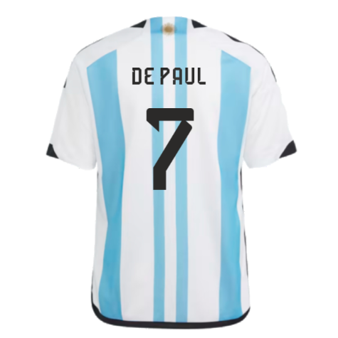 Argentina 2022 World Cup Winners Home Shirt - Kids (DE PAUL 7)