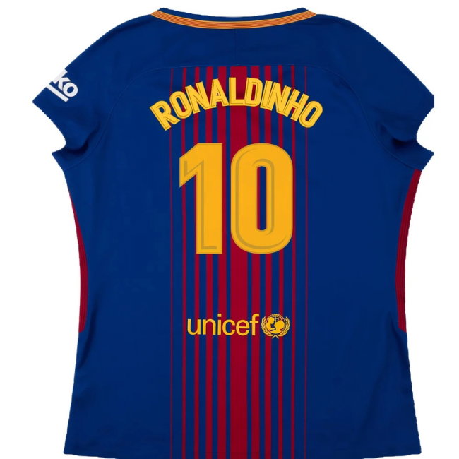 Barcelona 2017-18 Home Shirt (Womens) (M) (Mint) (Ronaldinho 10)