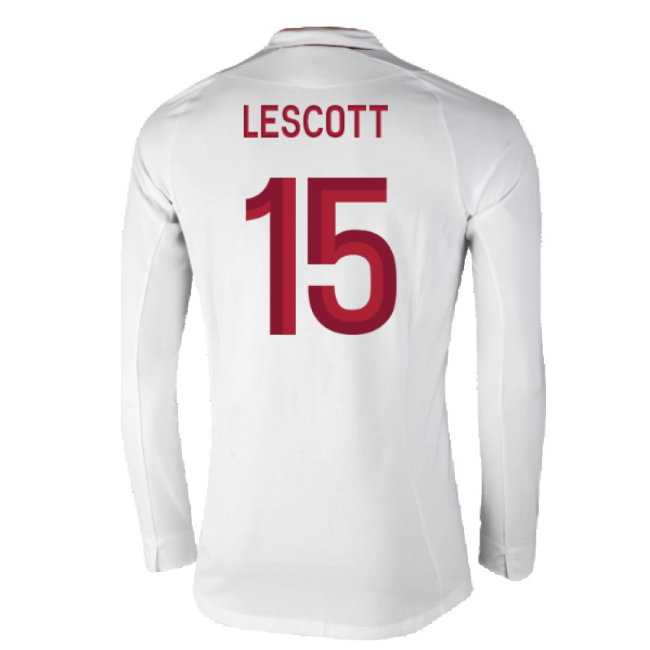 England 2012-13 Long Sleeve Home Shirt (L) (Fair) (Lescott 15)