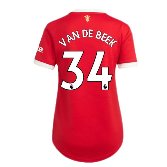 Man Utd 2021-2022 Home Shirt (Ladies) (VAN DE BEEK 34)