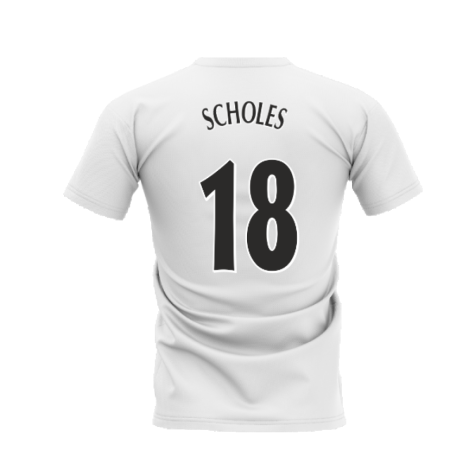 Manchester United 1998-1999 Retro Shirt T-shirt - Text (White) (Scholes 18)