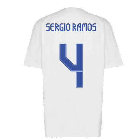 Real Madrid 2021-2022 Training Tee (White-Blue) (SERGIO RAMOS 4)