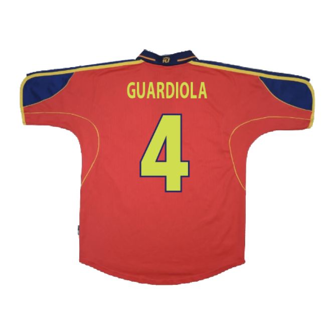 Spain 1999-02 Home Shirt ((Excellent) M) (Guardiola 4)