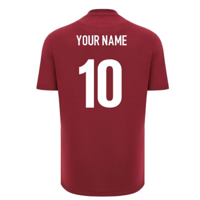 2025-2026 Wales WRU Rugby Travel Cotton Tee (Deep Red) (Your Name)