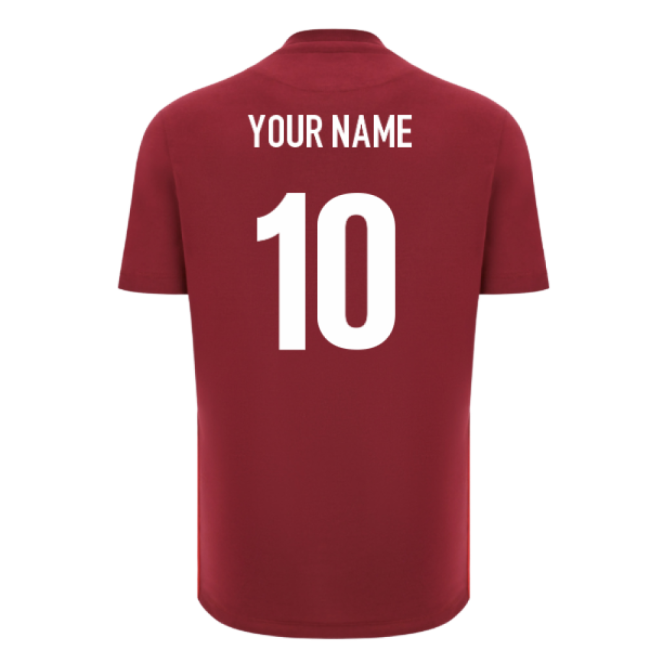 2025-2026 Wales WRU Rugby Travel Cotton Tee (Deep Red) (Your Name)