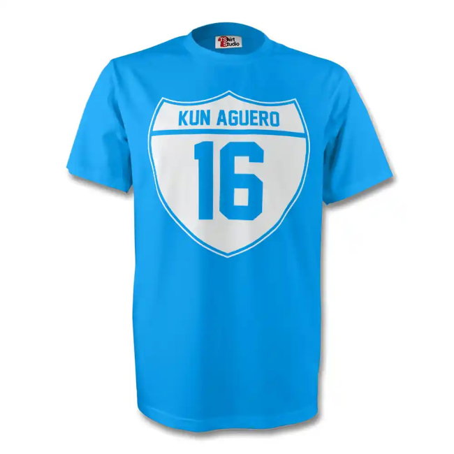 Sergio Aguero Man City Crest Tee (sky Blue)