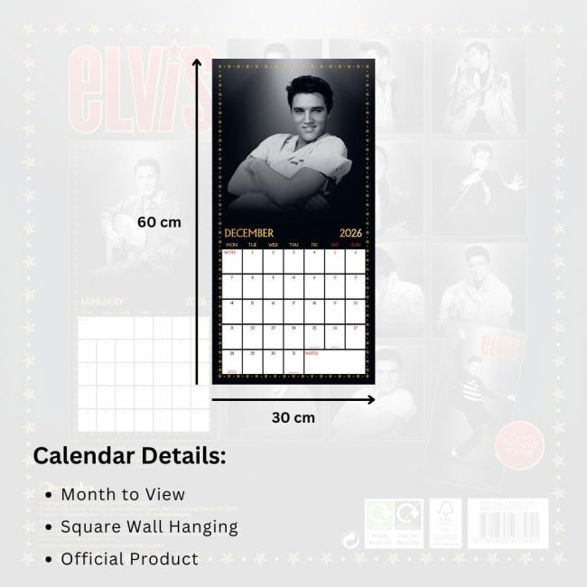 Elvis Presley Square Calendar 2026