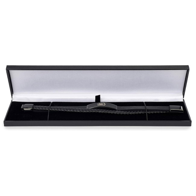 Aston Villa FC Black IP Leather Bracelet