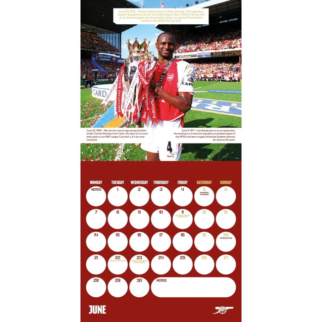 Arsenal FC Legends Square Calendar 2027
