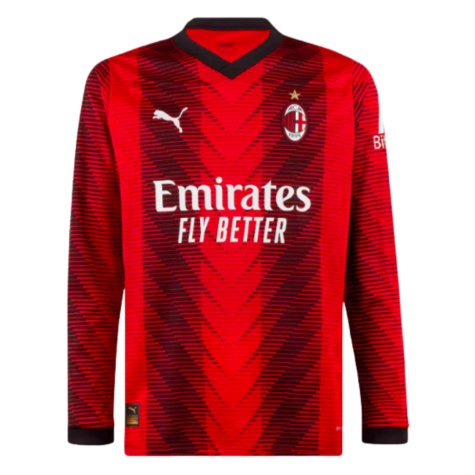2023-2024 AC Milan Long Sleeve Home Shirt (Theo 19)