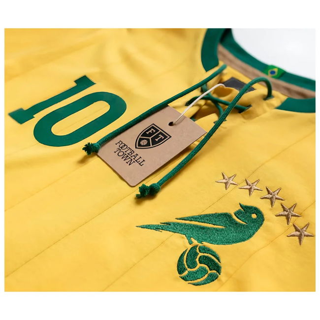 Brazil Retro Home Shirt With Laces Canarinha