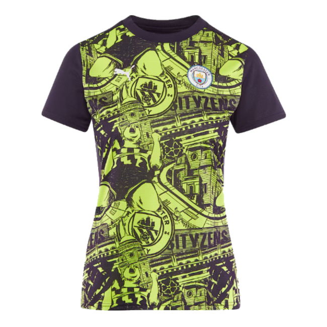 2024-2025 Man City Pre-Match Shirt (Yellow Glow) - Womens (Your Name)