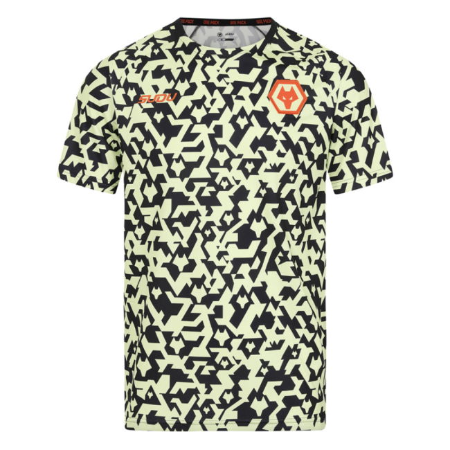 2024-2025 Wolves Pre Match T-Shirt - Black/Lime (Your Name)