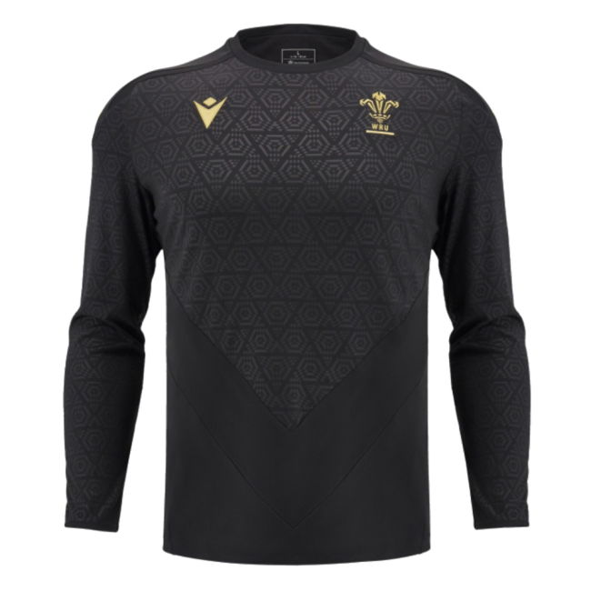2024-2025 Wales Rugby LS Poly Training Shirt (Black) (Your Name)