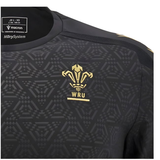 2024-2025 Wales Rugby WRU Poly Training Shirt (Black) - Kids